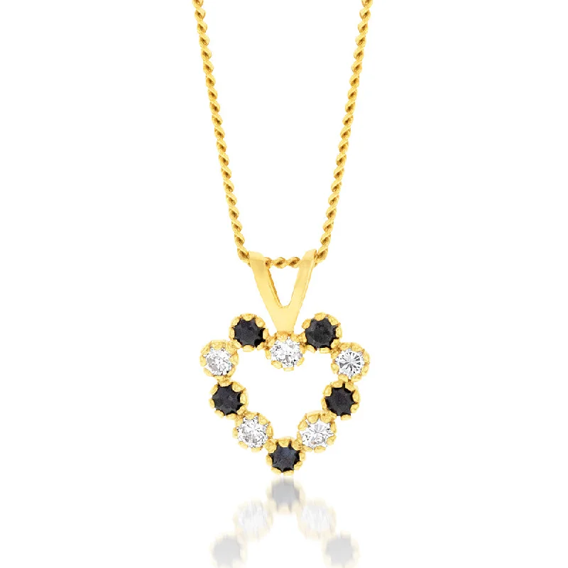modern geometric gold ring Blue and White Zirconia Heart Pendant in 9ct Yellow Gold