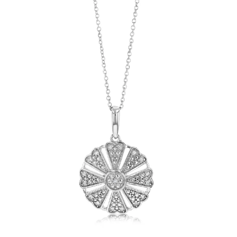 handcrafted silver cross pendant Diamond Flower Shape Pendant in Sterling Silver
