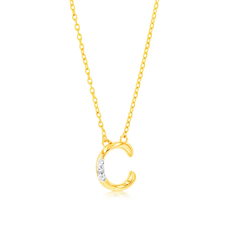 natural amethyst necklace Initial C Diamond Pendant in 9ct Yellow Gold
