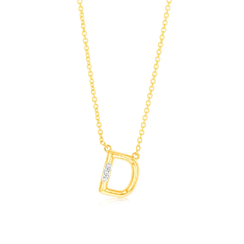 dainty gemstone choker necklace Initial D Diamond Pendant in 9ct Yellow Gold