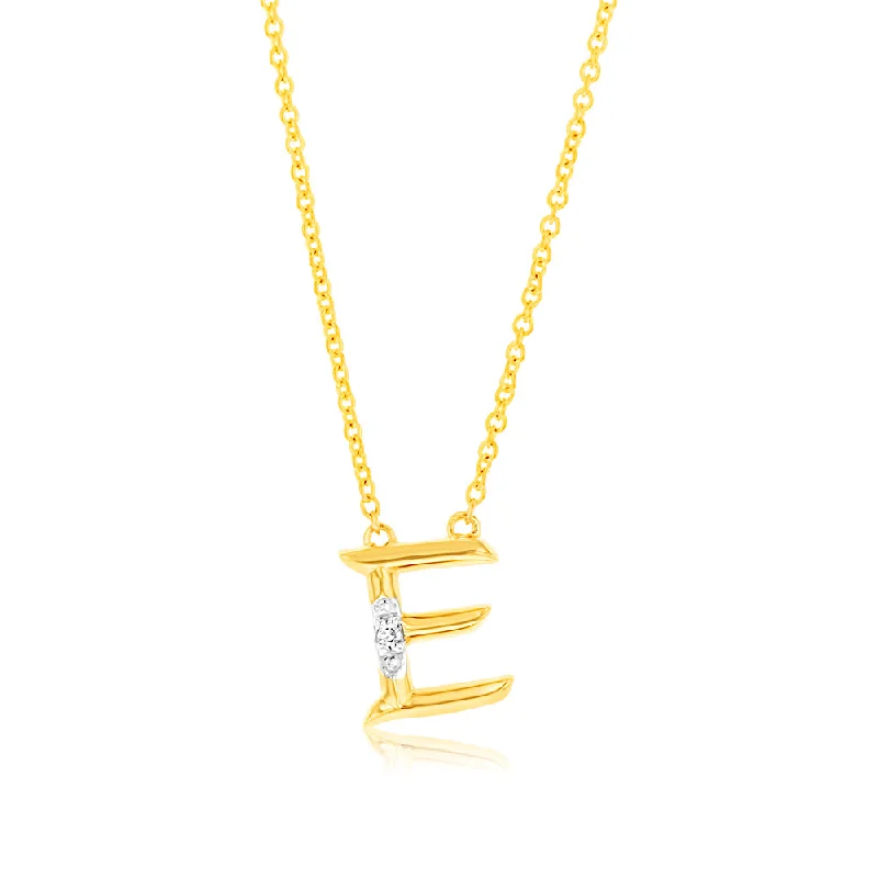 chunky gemstone cuff bracelet Initial E Diamond Pendant in 9ct Yellow Gold