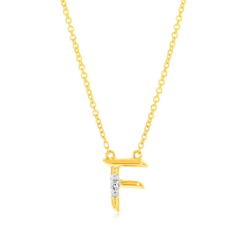 modern geometric silver ring Initial F Diamond Pendant in 9ct Yellow Gold