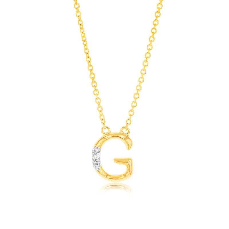 sterling silver lotus ring Initial G Diamond Pendant in 9ct Yellow Gold