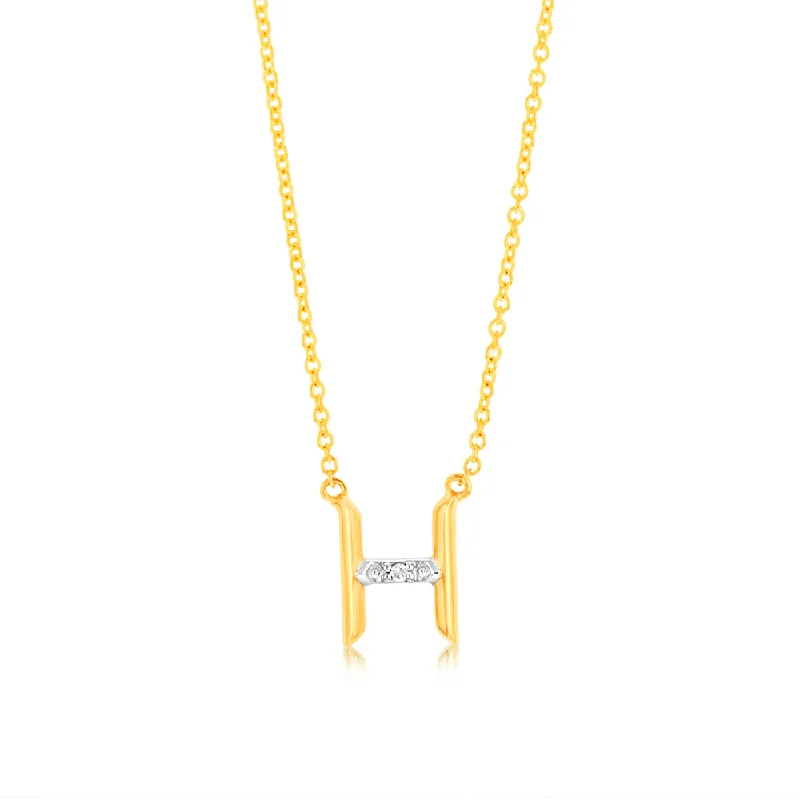classic diamond solitaire earrings Initial H Diamond Pendant in 9ct Yellow Gold