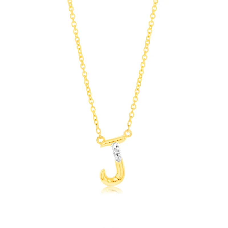 delicate angel wings necklace Initial J Diamond Pendant in 9ct Yellow Gold