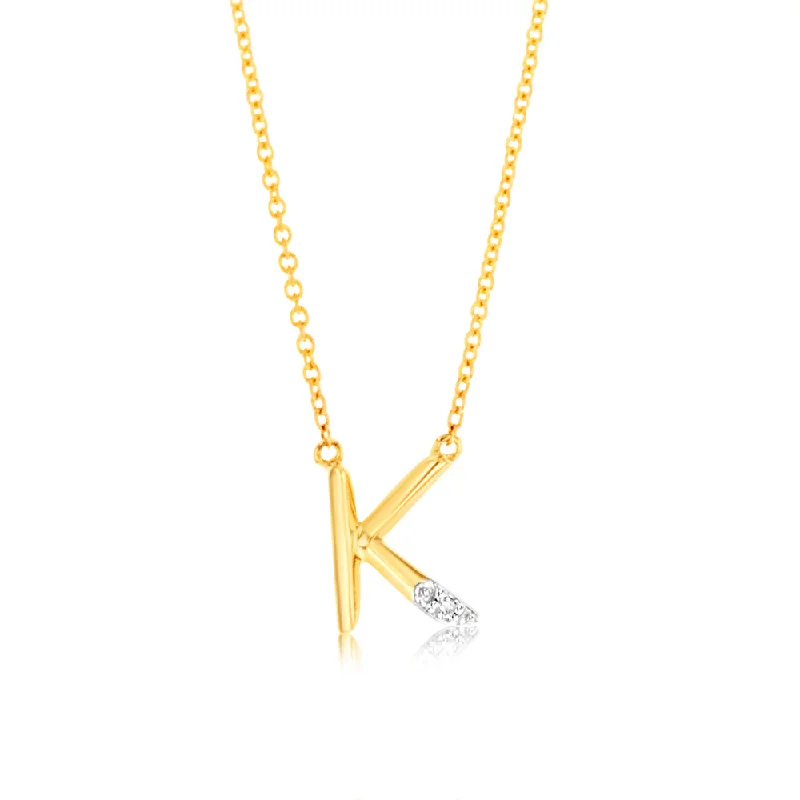 boho shell beaded anklet Initial K Diamond Pendant in 9ct Yellow Gold