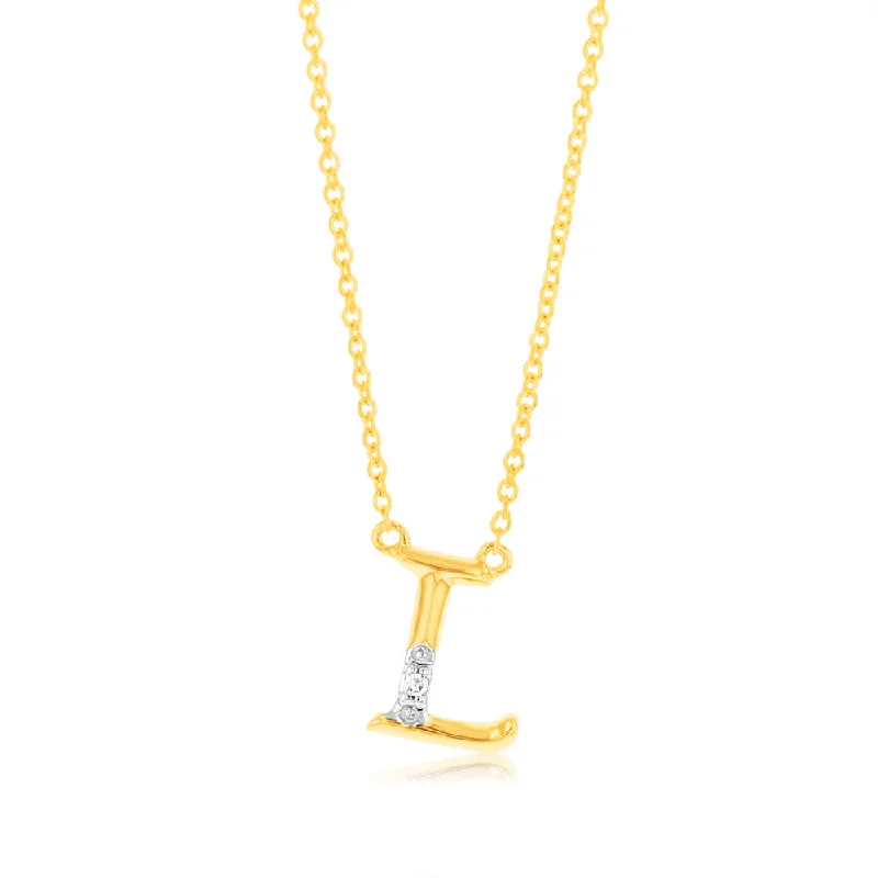 minimalist crystal quartz ring Initial L Diamond Pendant in 9ct Yellow Gold