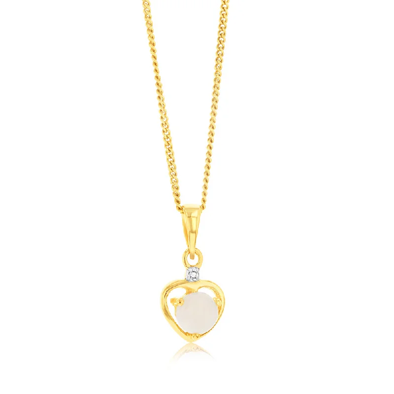 minimal gold ring stack Natural Round 5mm Opal Heart Shaped Diamond Pendant in 9ct Yellow Gold minimal gold ring stack Natural Round 5mm Opal Heart Shaped Diamond Pendant in 9ct Yellow Gold