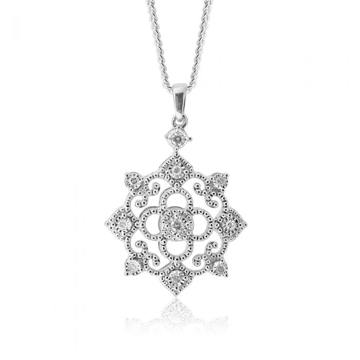 handcrafted raw crystal pendant Silver 0.10 Carat Diamond Pendant