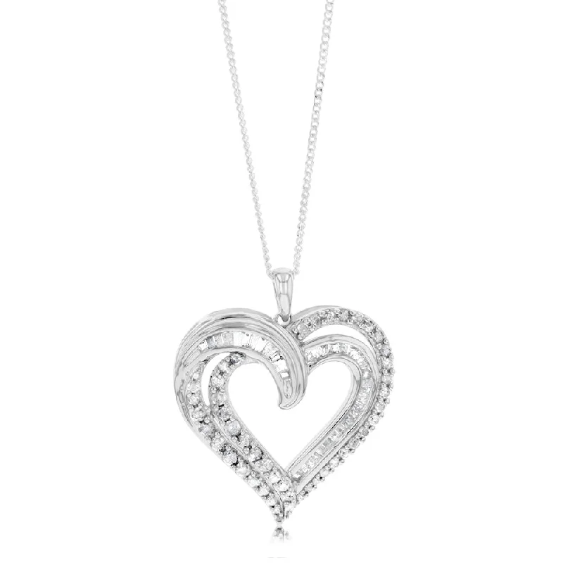elegant pearl bridal set Silver 1 Carat Diamond Heart Shape Pendant on 45cm Chian