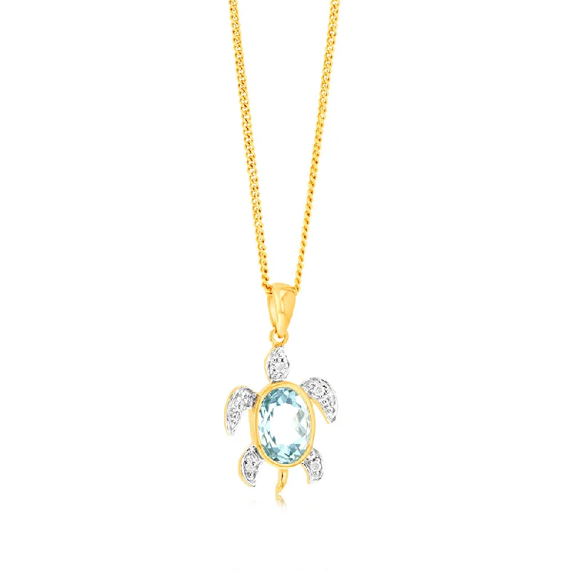 bold gothic skull necklace Sky Blue Topaz Tortoise Pendant in 5 Diamonds