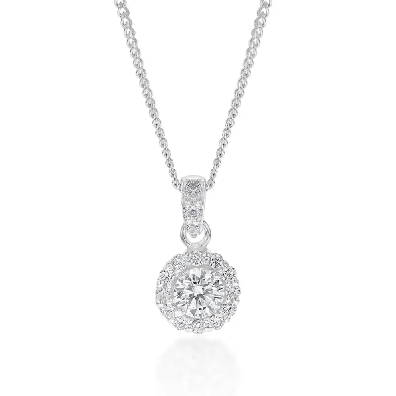handcrafted filigree ring silver Sterling Silver Cubic Zirconia Round Halo Pendant