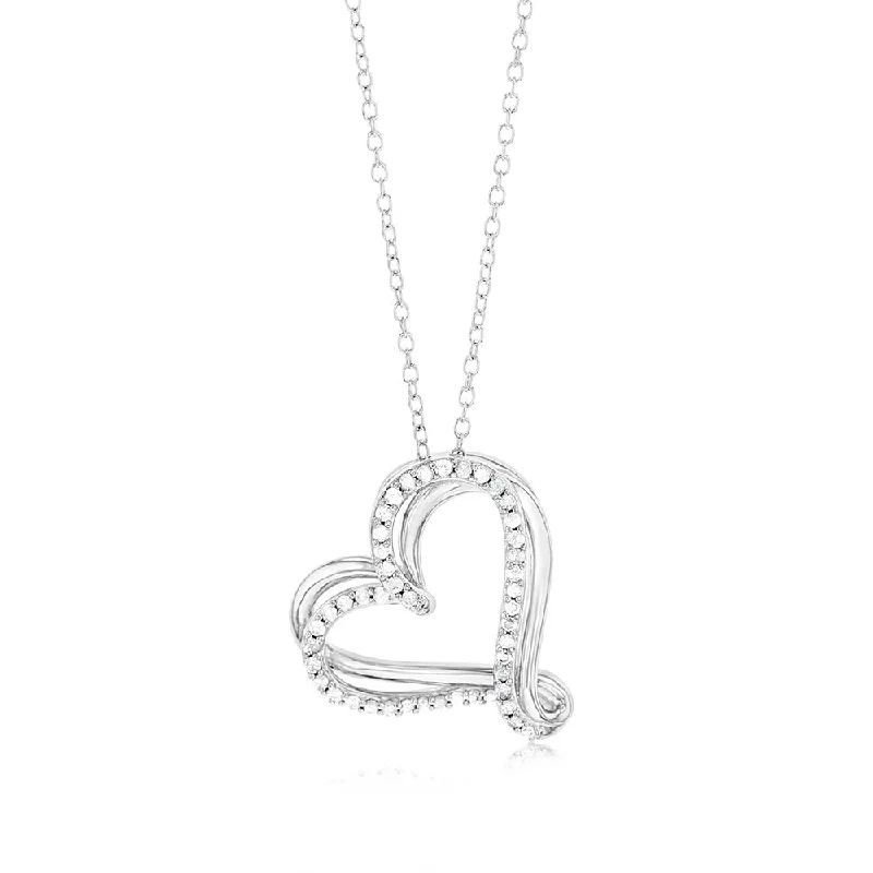 custom gold name necklace Sterling Silver Double Heart Diamond Pendant with 47 Round Brilliant Cut Diamonds on 45cm Chain custom gold name necklace Sterling Silver Double Heart Diamond Pendant with 47 Round Brilliant Cut Diamonds on 45cm Chain
