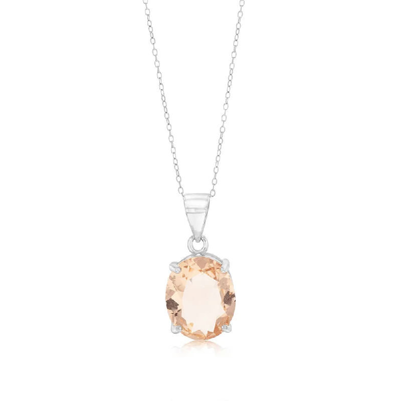 men’s silver ring with onyx Sterling Silver Oval Created Morganite Pendant