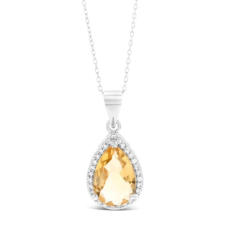 chunky gold chain necklace Sterling Silver Pear Citrine And Zirconia Pendant