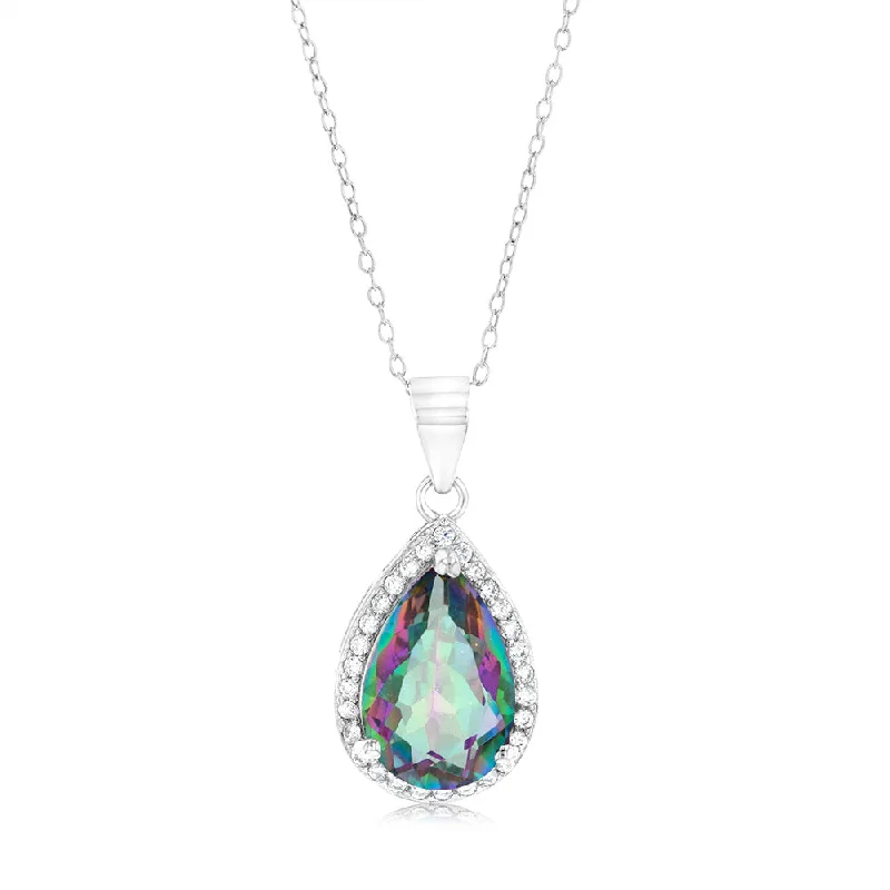 boho pearl charm bracelet Sterling Silver Pear Mystic Topaz And Zirconia Pendant