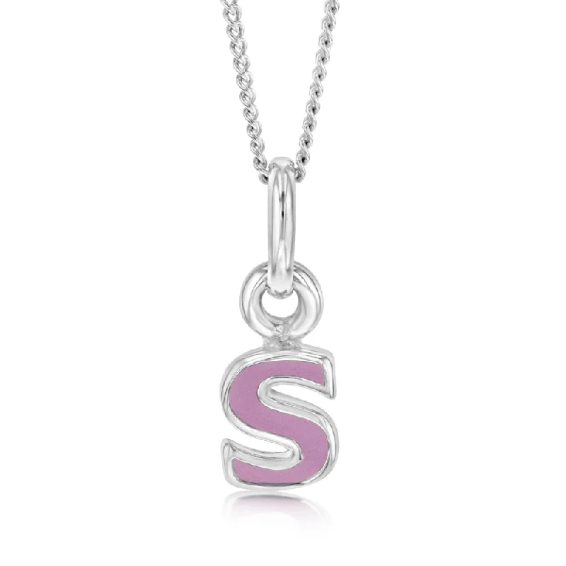 unique wooden bead necklace Sterling Silver Pink Enamel Initial "S" Pendant