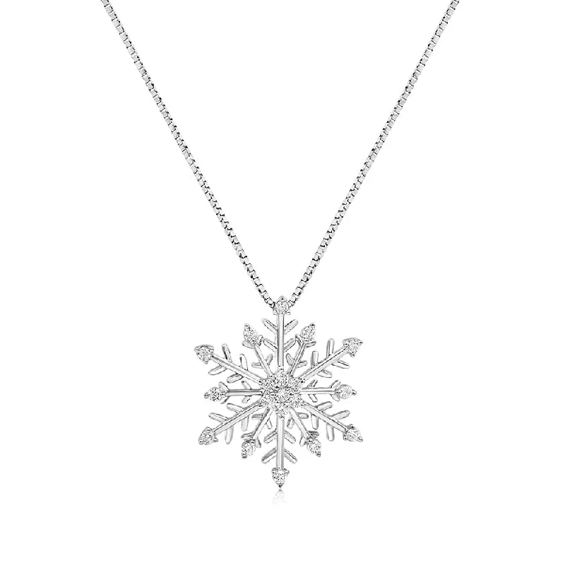 modern infinity signet ring Sterling Silver Snow Flake Pendant in 1/5 Carat Natural Diamonds on 45cm Chain