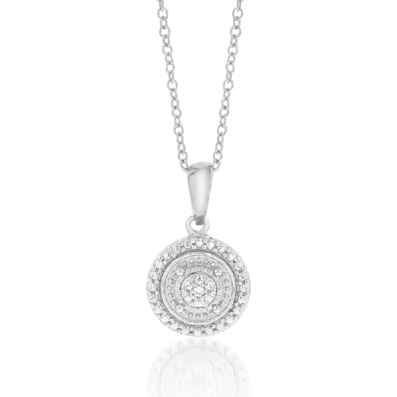silver feather charm necklace Sterling Silver With Diamond Round Shape Pendant