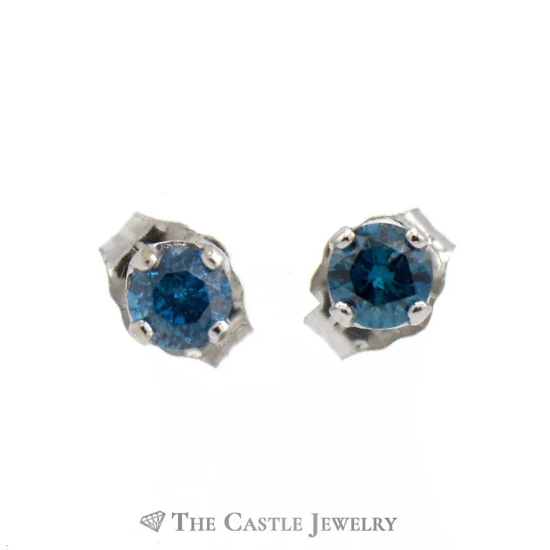 adjustable braided rope ring 1/3cttw Blue Diamond Stud Earrings in 10k White Gold