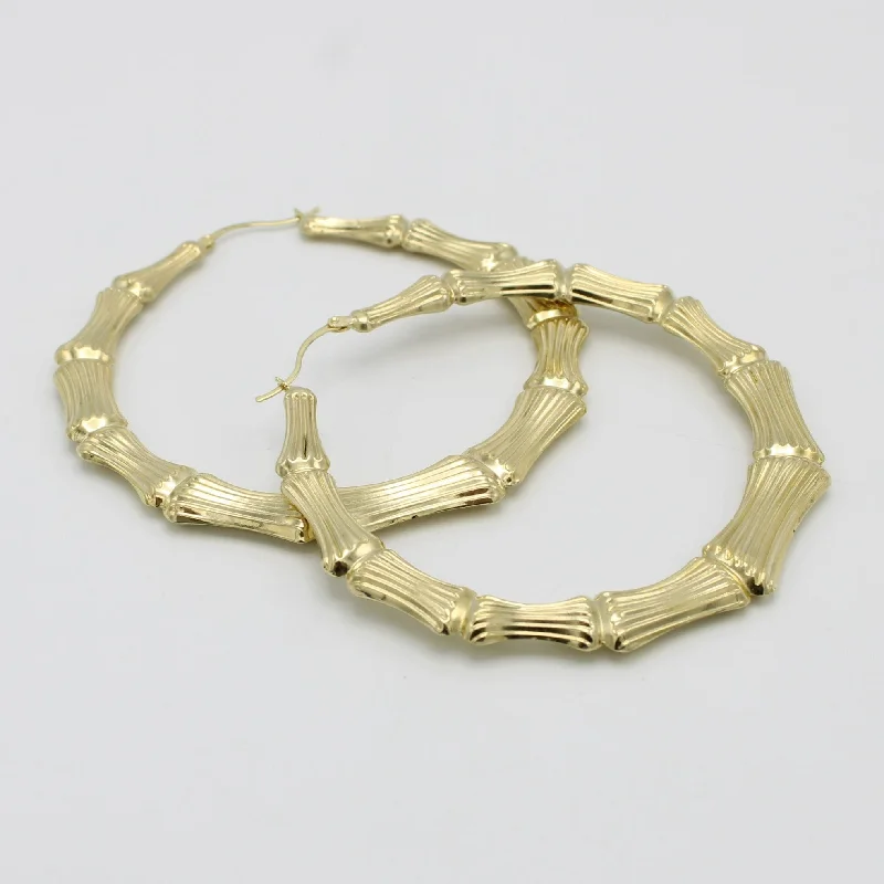 hammered sterling silver band 14K Bambu Hoops Yellow Gold