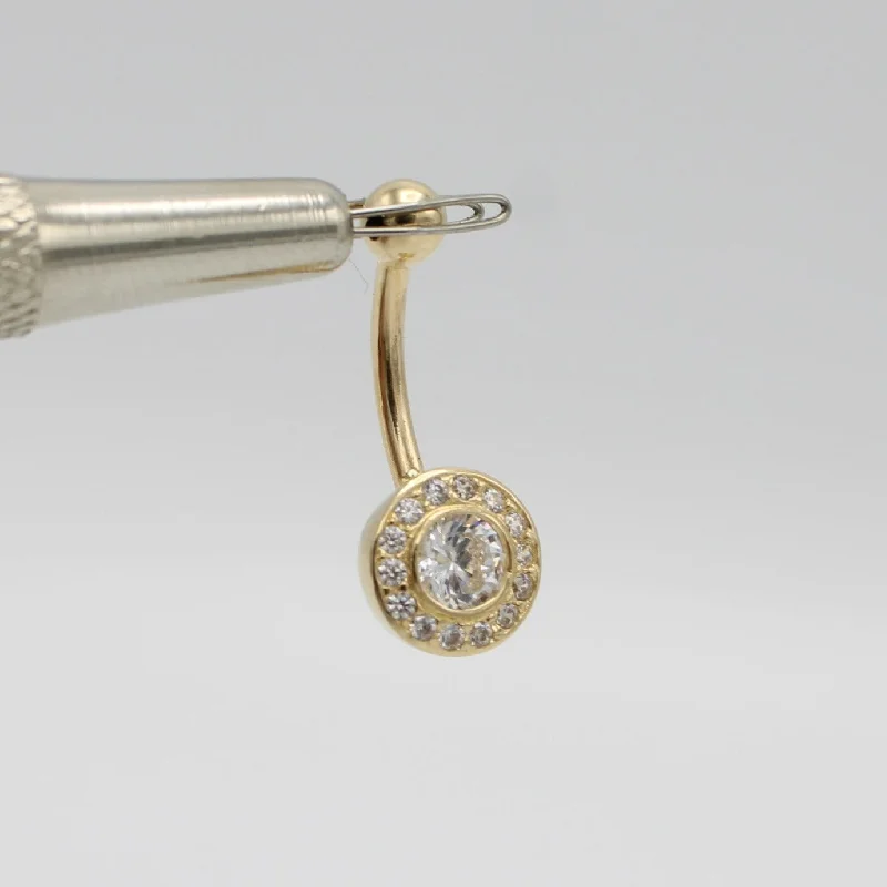 celestial moonstone ring gold 14K Round Belly Piercing Cz Stones Yellow Gold