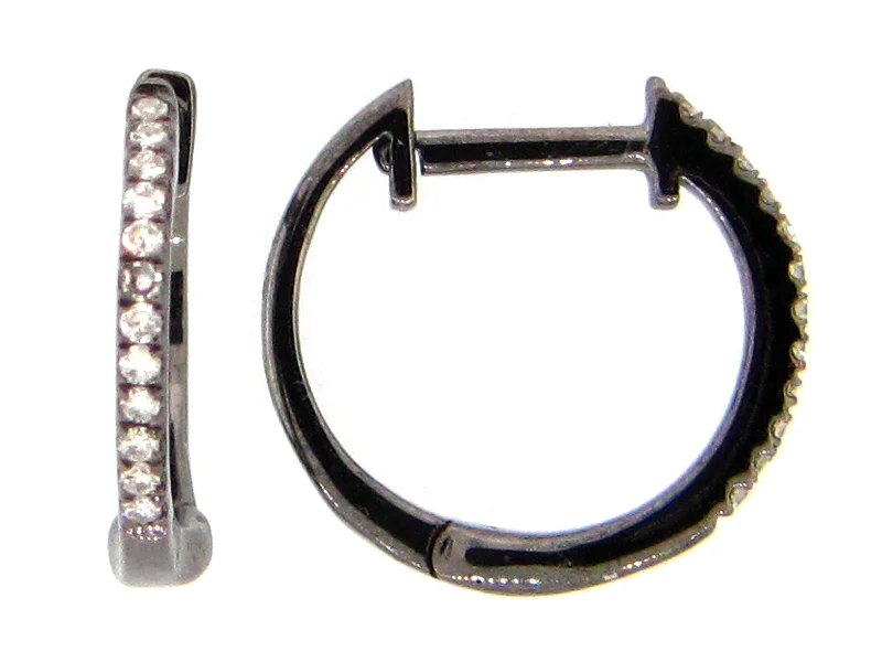 vintage-inspired gold locket Black Finish Diamond Hoop Earrings
