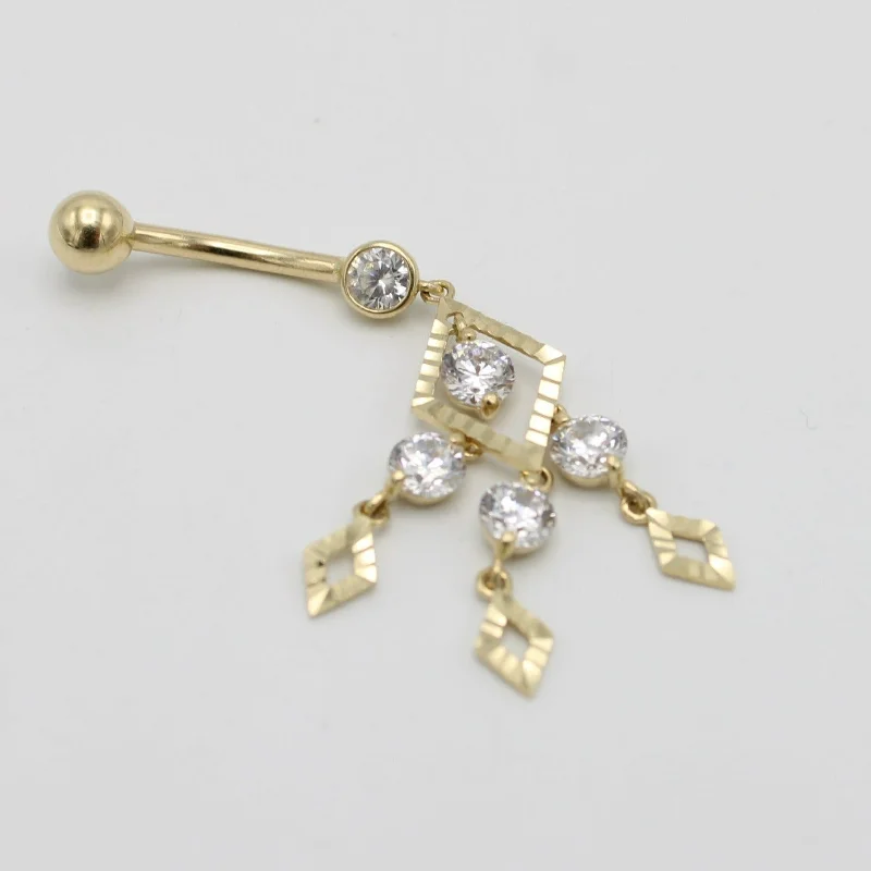 celestial star earrings stud 14K Belly Piercing Cz Stones Yellow Gold