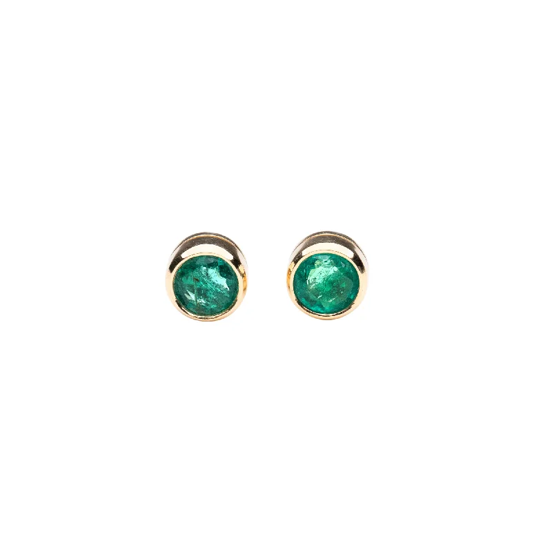dainty gold chain earrings 14k Emerald Bezel Studs
