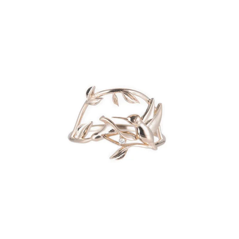 unique silver branch ring 14k Gold Hummingbird Diamond Dew Drop Ring