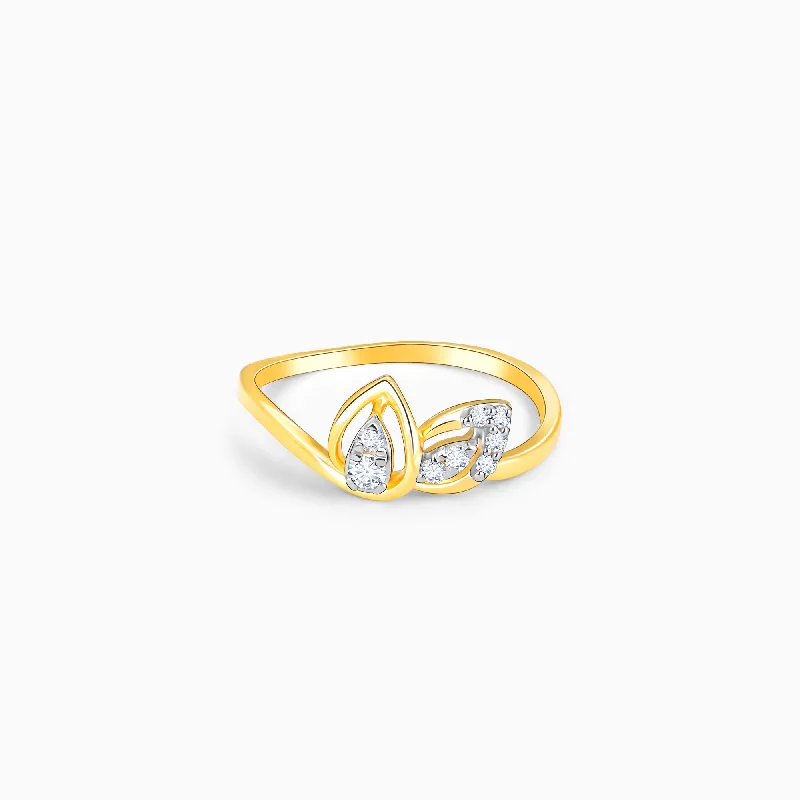 gothic skull ring for men Gold Shimmering Leaf Diamond Ring