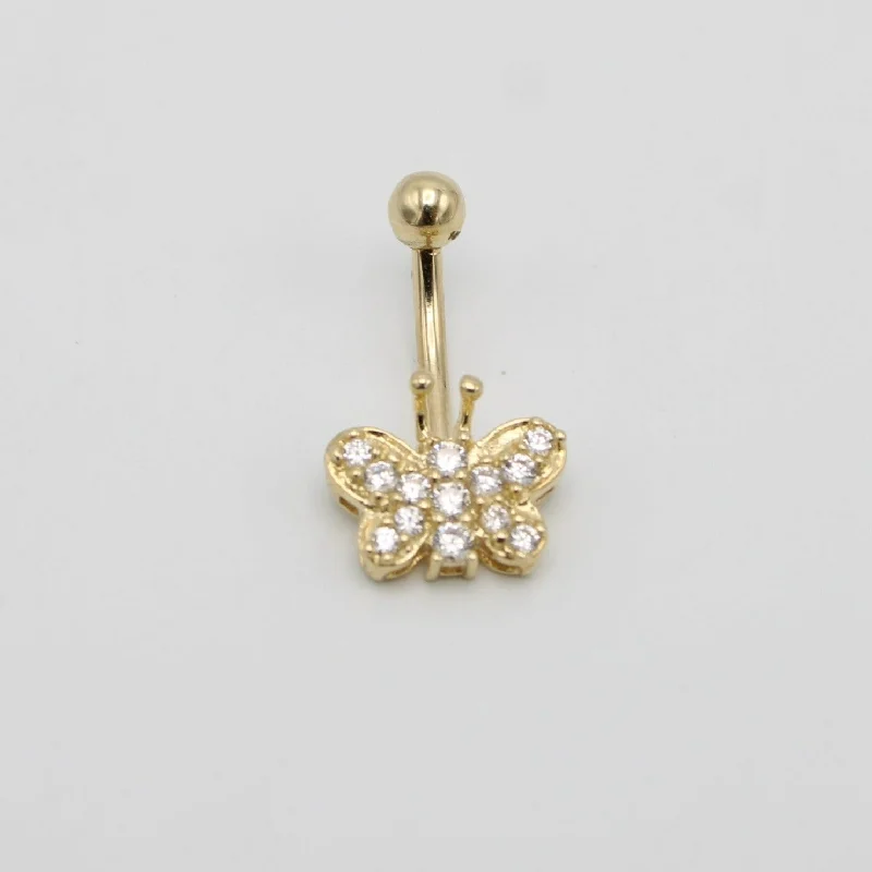 gold and diamond nose stud 14K Butterflyt Belly Piercing Cz Stones Yellow Gold