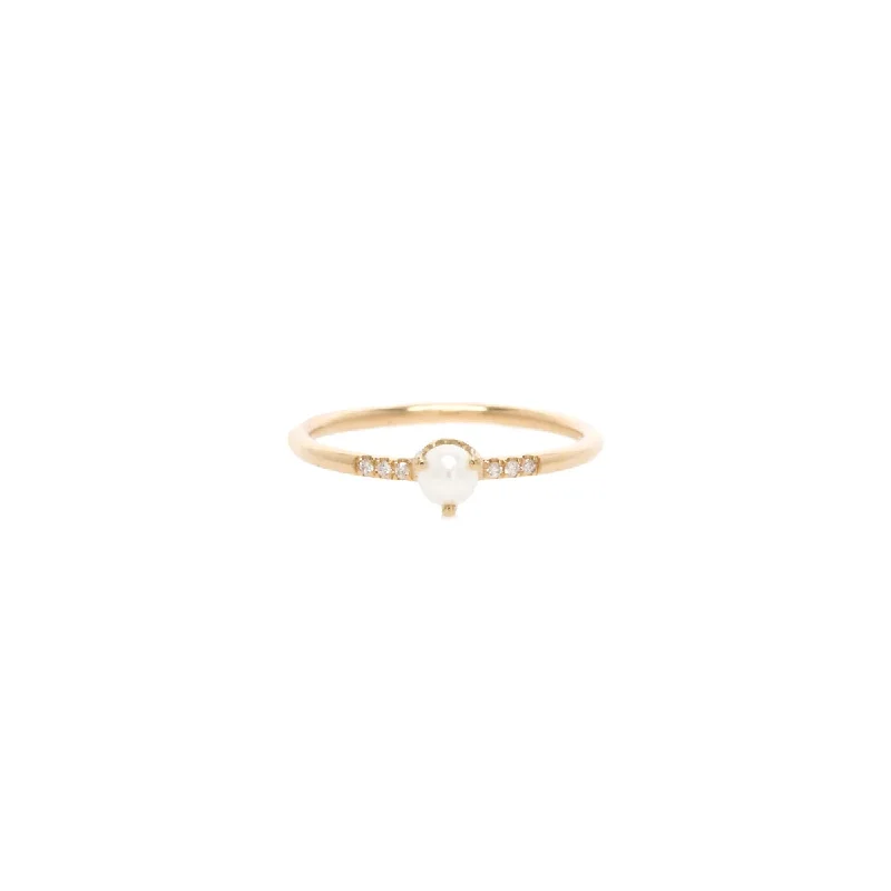 gold moonstone cocktail ring Prong Pearl & Diamond Pave Ring