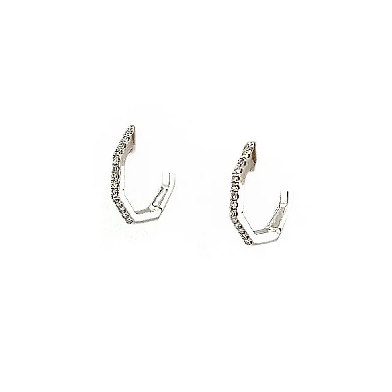 minimal diamond bar necklace 14k White Gold Earring Hoops