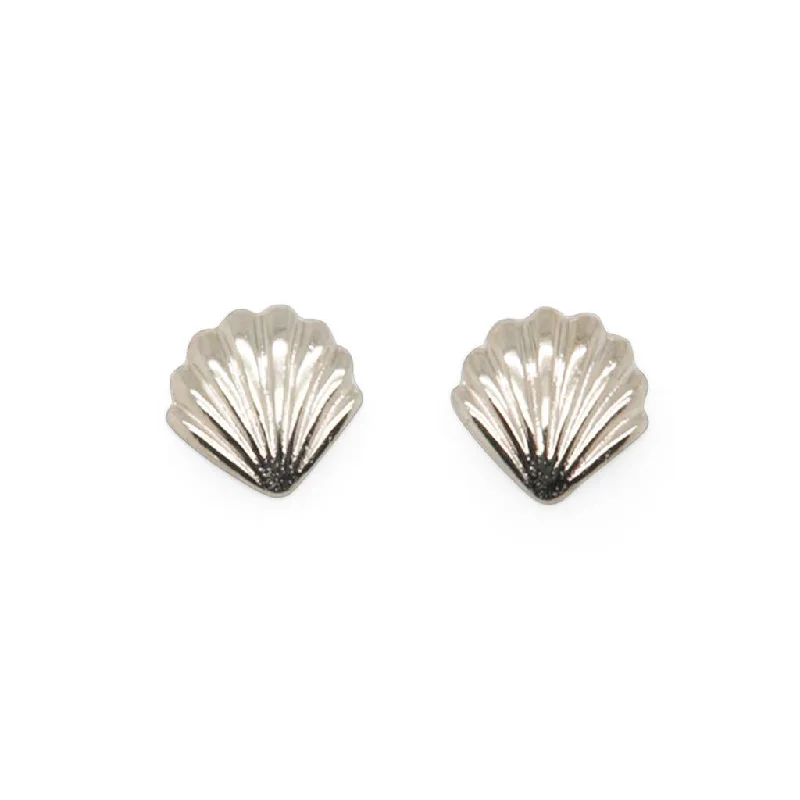 custom engraved wedding band 14k White Gold Fan Shell Stud