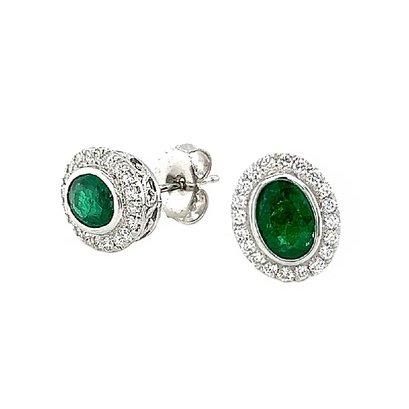 round-cut blue sapphire earrings Oval Emerald and Diamond Halo Earrings