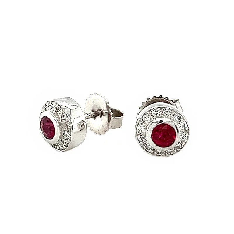 star-shaped cartilage stud earrings Ruby and Diamond Halo Earrings