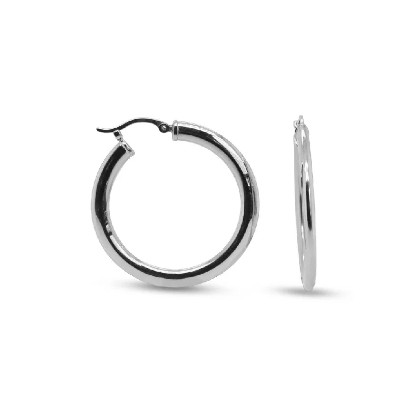 personalized name ring 14k White Gold Tube Hoop Earrings