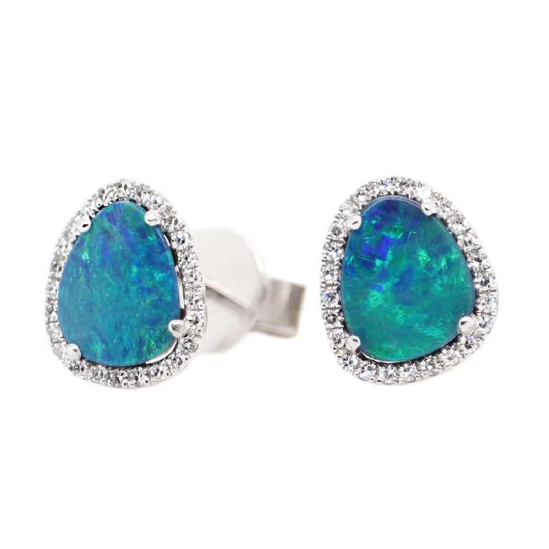 14k gold nose ring hoop 14K White Halo Opal Earrings