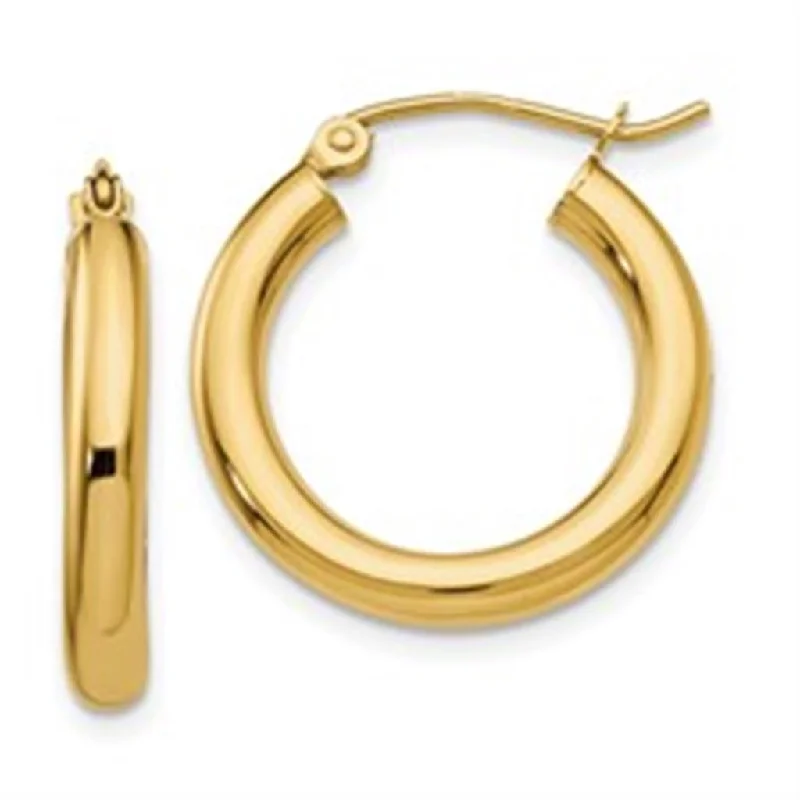handmade braided leather necklace 14k Yellow Gold 3mm Tube Hoop Earrings