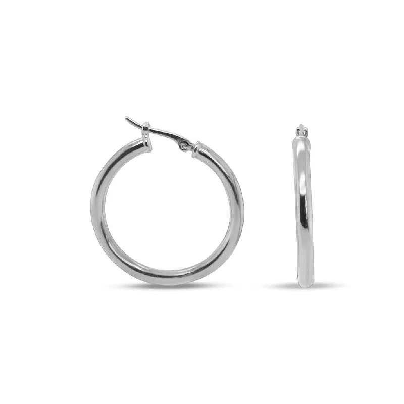 natural garnet gemstone ring 14k White Gold Tube Hoops