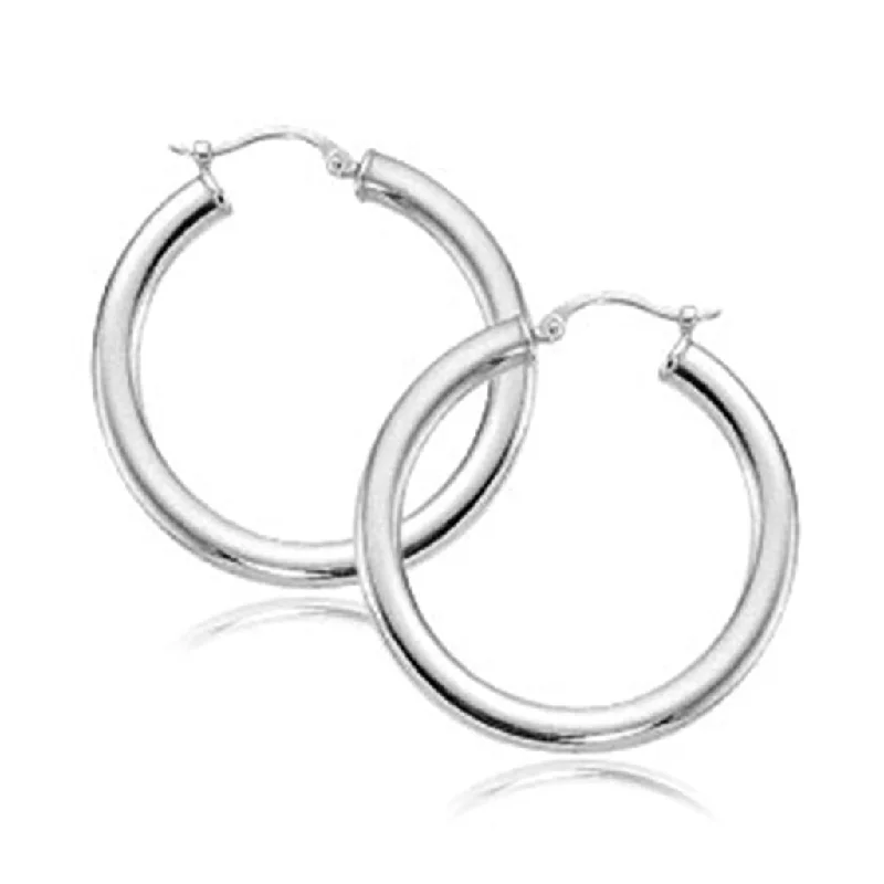 crystal-studded gold ring 30mm White Gold Tube Hoops