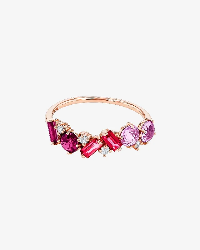 gold and diamond nose stud Amalfi Red Ombre Half Band