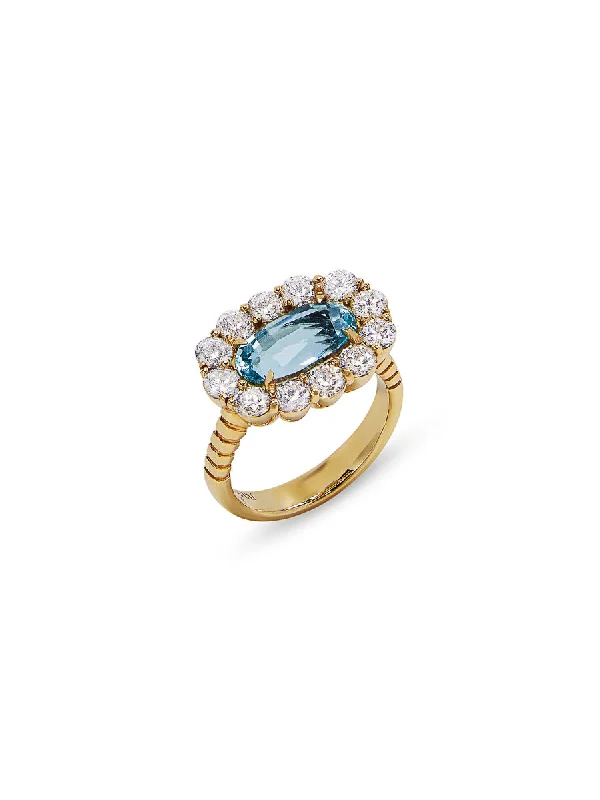 minimalist rose gold bracelet Aquamarine and Diamond Heirloom Yellow Gold Ring