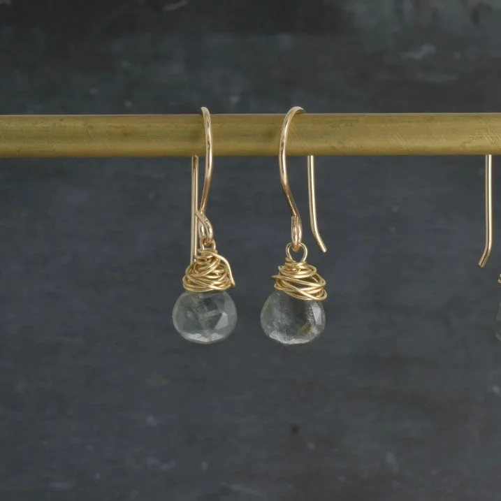 handmade copper wire ring Aquamarine Drop Earrings