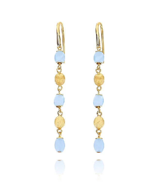 chunky gemstone cuff bracelet "Azure" Gold and Aquamarine drop earrings
