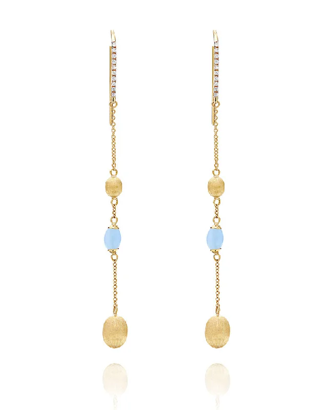 women’s leather wrap bracelet "Azure" Gold and Aquamarine everyday drop earrings