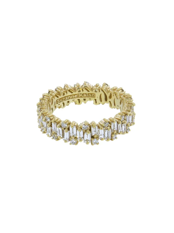 men’s silver wedding band Baguette and Round Diamond Firework Yellow Gold Ring