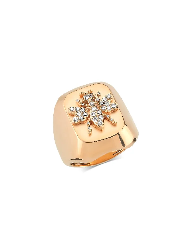 silver wave ring dainty Queen Bee, 14K Rose Gold + Diamond Ring