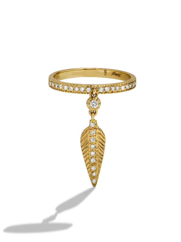 gold-plated chain necklace with charms Diamond Feather Yellow Gold Ring
